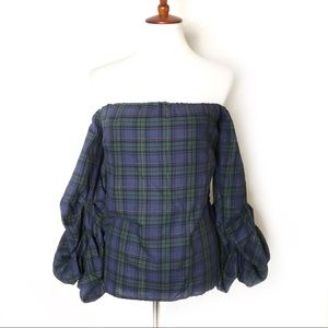 Greysn Off Shoulder Blouse Plaid Tartan Shelf Bra